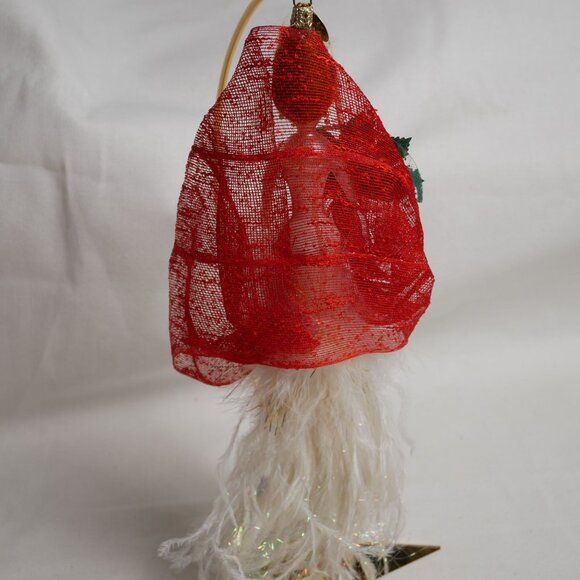 Vintage Christopher Radko Angel Ornament With Red Veil & Feather Dress Italy - Picture 8 of 8
